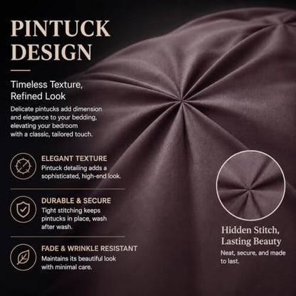 CozyLux Queen Comforter Set Cocoa Powder, 7 Pieces Pintuck Bed in a Bag