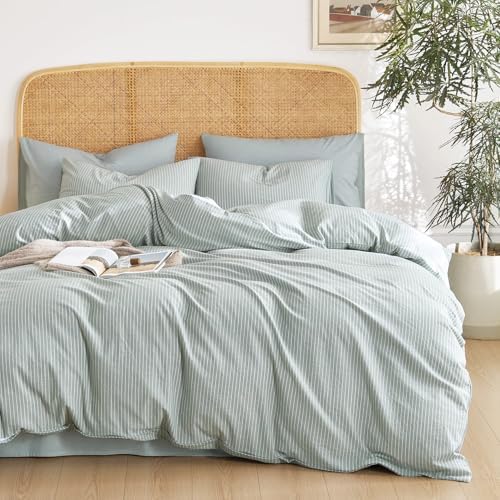 Wake In Cloud Striped Cotton Duvet Cover Set, Greyish Blue, King