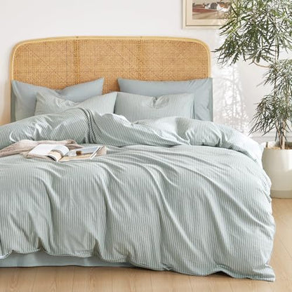 Wake In Cloud Striped Cotton Duvet Cover Set, Greyish Blue, King