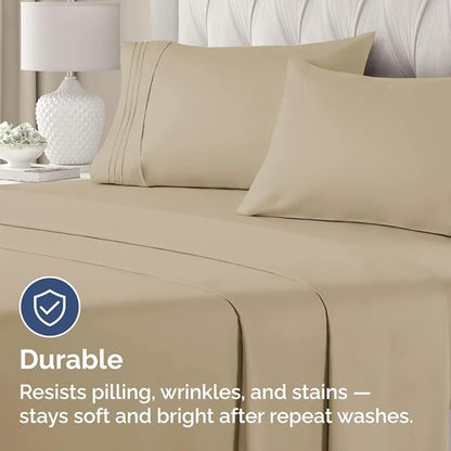 Standard Pillow Cases Set of 4 - Ultra Soft Hotel Quality Pillowcase Covers - Comfy Cozy Bedding for Women, Men, Kids & Teens - Machine Washable Pillow Protectors - 4 Piece Set - Standard Size Beige