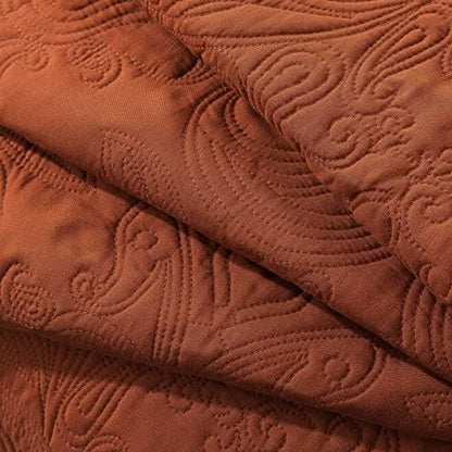 HoneiLife Embroidered Quilt King Size - 3 Piece Microfiber Quilt Sets Lightweight Bedspreads Reversible Coverlets Retro Bed Cover Paisley Pattern Bedding Set All Season Quilts-Rust