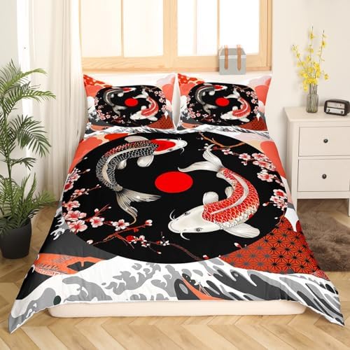 Feelyou Japanese Koi Fish Duvet Cover King Size