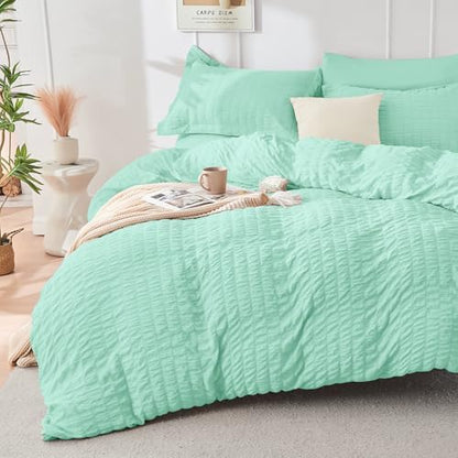 HYMOKEGE Mint Green Full Size Comforter Sets Seersucker 7 Pieces, All Season Luxury Bed in a Bag for Bedroom, Bedding Set with Comforter, Sheets, Pillowcases & Shams