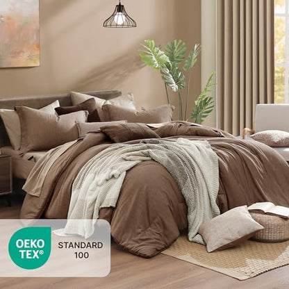 Monbix California King Comforter Set 7 Pieces Brown Bed in a Bag
