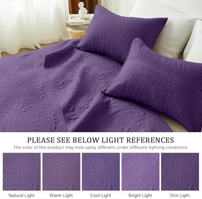 akkialla Purple Full/Queen Quilt Set, Ultrasonic Lightweight Bedspread Coverlet for Modern Minimalist Bedroom, Soft Microfiber Coin Pattern Bedding, 3-Piece (1 Quilt, 2 Pillow Shams)