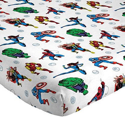 Jay Franco Kids Sheet Set with Fitted, Flat Sheets & Pillow Cover - Ultra-Soft Bedding with Pillowcase for Room Decor, White - Avengers, 4 Piece Full