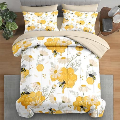 Pamnest Full Comforter Set with Sheets, 7 Pieces Bees Honey Bedding