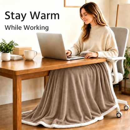 Electric Heated Throw Blanket 50" x 60", Soft Flannel Heating Blanket for Couch, Sofa, Bedroom, 4 Heat Settings, 3H Auto Shut Off, Overheat Protection, Machine Washable, Light Brown
