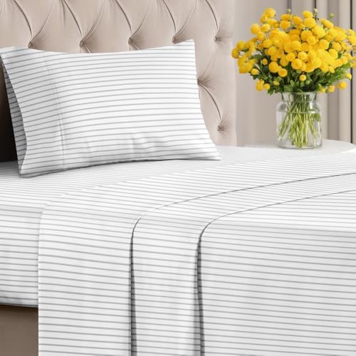 Twin XL 3 Piece Striped Sheet Set - Breathable & Cooling - Misty Stripes