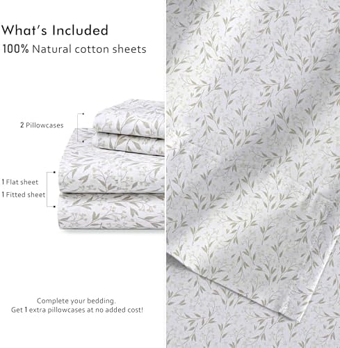 RUVANTI 100% Cotton Twin XL Sheets, Percale Twin XL Set, Botanica Living