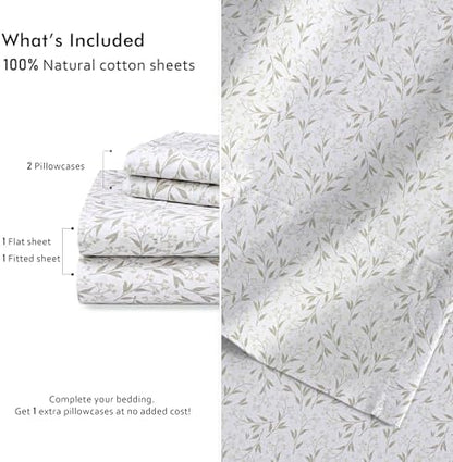 RUVANTI 100% Cotton Twin XL Sheets, Percale Twin XL Set, Botanica Living