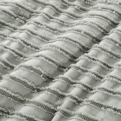 HOMBYS Oversized King Boho Comforter Set 120x120, Grey Black Tufted Jacquard Geometry Bedding Comforter for King Bed, Shabby Chic Bed Sets with 2 Matching Pillow Cases