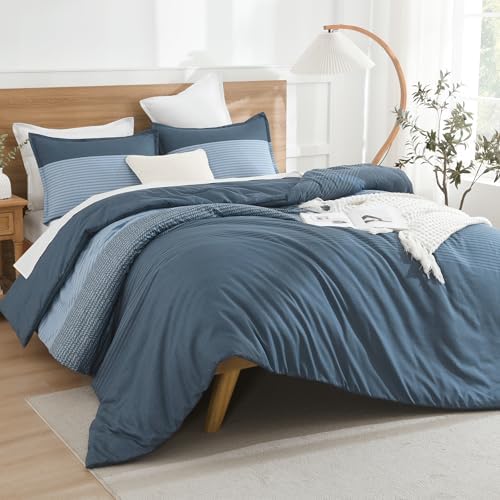 Litanika Haze Blue Super King Plus Comforter Set - 3 Pieces Stripe Bed Set
