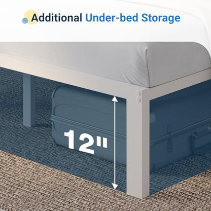 Avenco 14 Inch Full Size Bed Frame with Headboard, White Metal Platform Bed Frame, Full Bed Frame No Box Spring Needed, Easy Assembly, Heavy Duty Slats Support