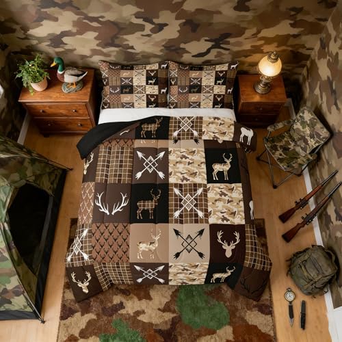 Feelyou Camo Deer Antlers Comforter Set Twin for Kids Boys Girls Bedding