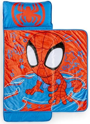 Jay Franco Kids Nap Mat with Embedded Pillow & Blanket – Soft 46"x20" Microfiber Sleeping Bag with Name Tag & Handle for School, Travel, Sleepover