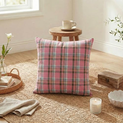 AVOIN colorlife Spring Summer Pink Brown Plaid Decorative Throw Pillow Covers, 18 x 18 Inch Holiday Scottish Tartan Cushion Case Farmhouse Decoration for Sofa Couch Set of 2