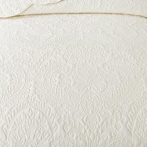 HoneiLife Oversized King Bedspreads 128x120 - California King Quilts 4-Piece, Cal King Quilt Sets,Rustic Bedding Sets King Size,Reversible Coverlets Lightweight Bedlinen Set for All Season Use-Beige
