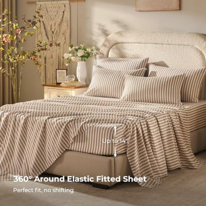 Litanika California King Comforter Set 7 Pieces Tan White Striped