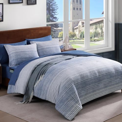 Twin XL Comforter Set Striped Ocean Blue 5 Pieces College Dorm Bed in a Bag