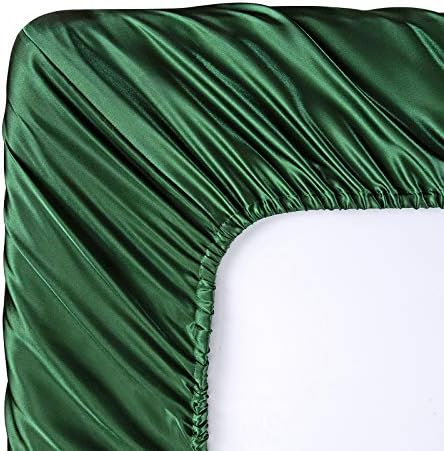 SiinvdaBZX 4Pcs Satin Sheet Set King Size 15-in Deep Pocket Emerald Green