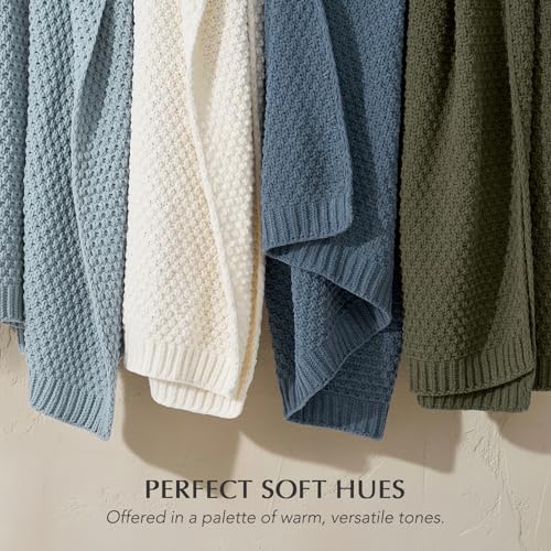 EVERGRACEHOME Chunky Chenille Knit Throw Blanket, 50 x 60, Chambray Blue
