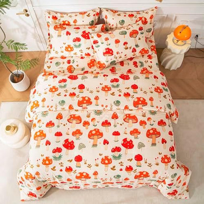 SDY 7 Piece Bedding Set Full,Cute Mushroom Bedding Set for Boys Girls Kids Bed in a Bag with Mushroom Sheets Comforter PillowSham Pillowcase