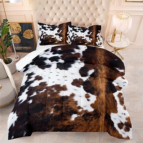 Tailor Shop Cow Print Bedding Set Queen Size Cartoon Cow Print Comforter Set for Kids Teens Boys with 1 Comforter and 2 Pillowcases