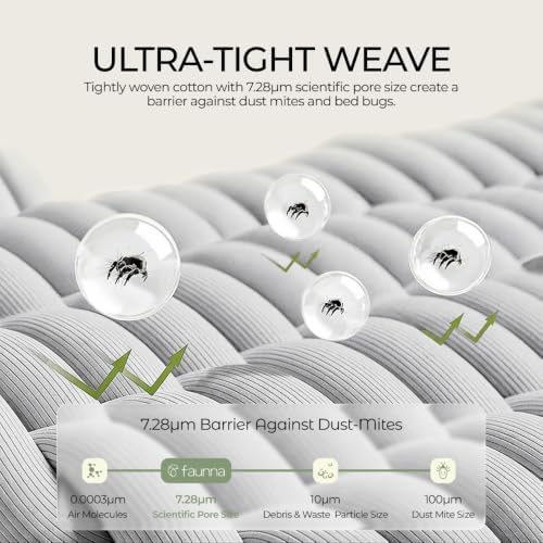 FAUNNA 100% Cotton Bed Bug Dust Mite Mattress Protector Cover King 12 Deep