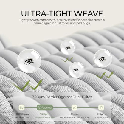 FAUNNA 100% Cotton Bed Bug Dust Mite Mattress Protector Cover King 12 Deep