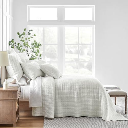Levtex Home Mills Waffle Twin Bedspread Set (84x104in) with 1 Pillow Sham (26x20in) - Cream - Cotton Waffle Twin Size Bedspread Set - Lightweight, Soft, Pre-Washed