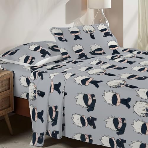Allenjoy Full Size Sorcerers Fitted Sheet Anime Bed Flat Sheets Bedding Set Deep Pockets Up to 16" Bedroom Decor with 2 Pillowcases SC00230-009