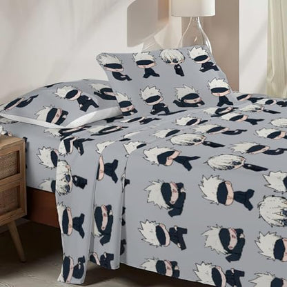Allenjoy Twin Size Sorcerers Fitted Sheet Anime Bed Flat Sheets Bedding Set Deep Pockets Up to 16" Bedroom Decor with 1 Pillowcase SC00230-009