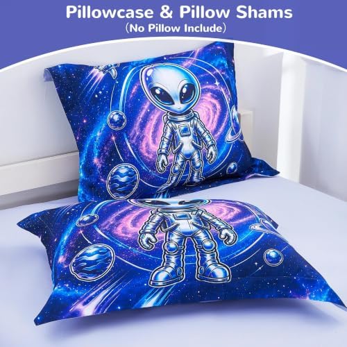 Viviland Kids Bedding Set Twin Size Comforter Sets, Bed in Alien Cover Set for Children