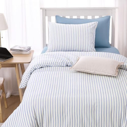 Wake In Cloud Striped Cotton Duvet Cover Set, Blue White, Twin/Twin XL