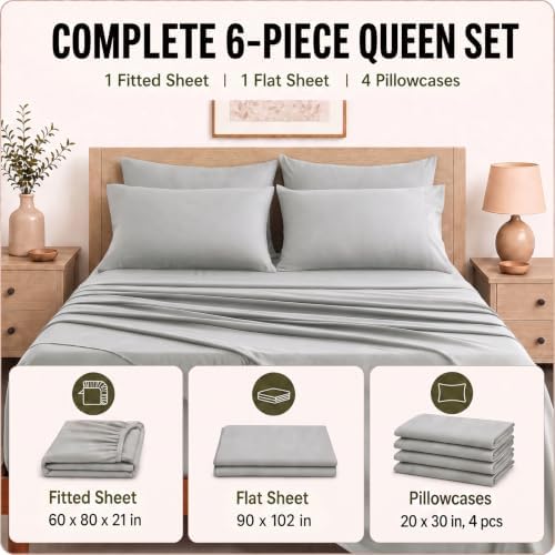 CozyLux Queen Sheet Set 6-Piece, 21-Inch Deep Pocket, Soft Brushed Feel