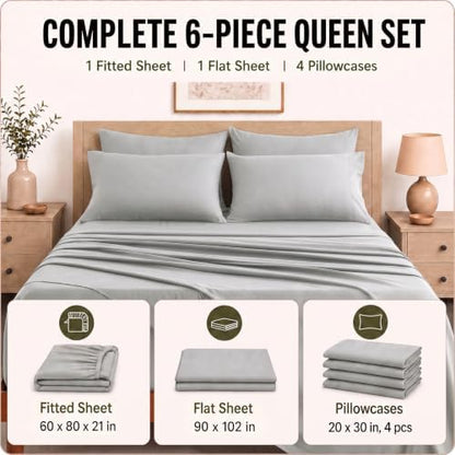 CozyLux Queen Sheet Set 6-Piece, 21-Inch Deep Pocket, Soft Brushed Feel