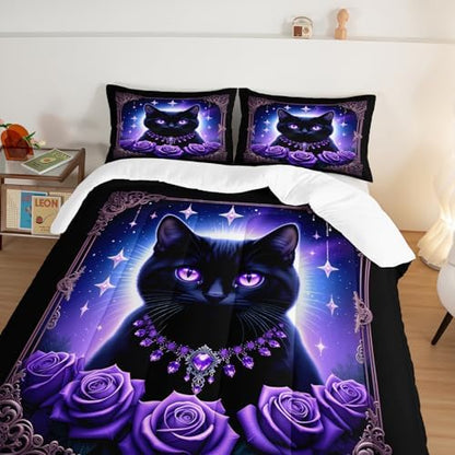 HOSIMA Cat Queen Comforter for Boys Girls Room Decor with 2 Pillowcases.