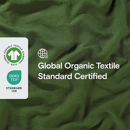 Sijo Stone Washed Organic French Linen Bed Sheet Set, GOTS Certified Organic, Best Cooling Linen Sheet Award by Sleep Foundation, 3 Piece - 2 Pillowcases and 1 Fitted Sheet (Forest, Queen)