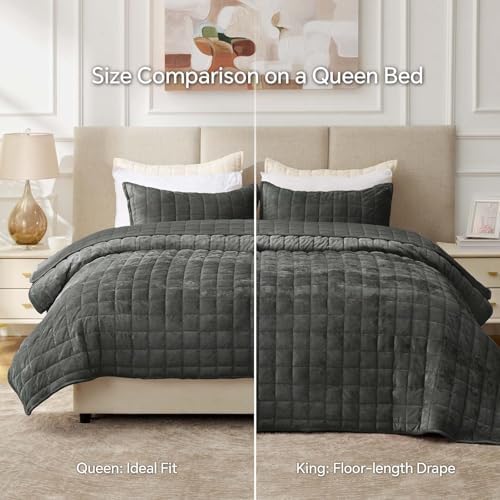 BEDELITE Velvet Quilt Set Queen Size, Luxury Velvet Comforter Bedding