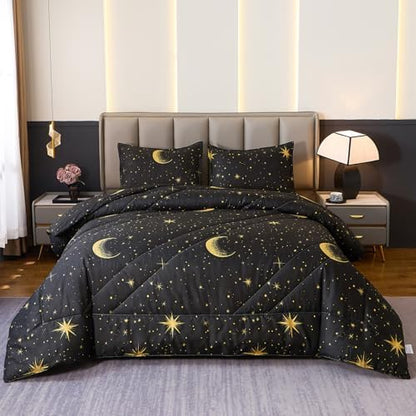 Caressma Black Comforter Set Moon Star Twin Size 2pcs with Pillowcase