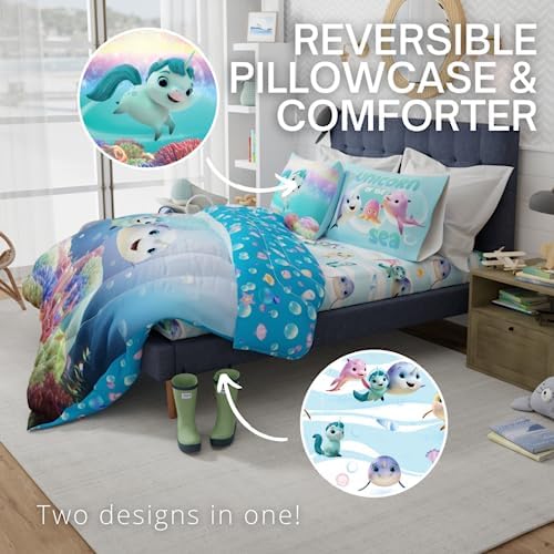 DreamWorks Not Quite Narwhal Kids Bedding Super Soft Comforter and Sheet Set, 5 Piece Full Size, (Official Licensed Product) By Franco