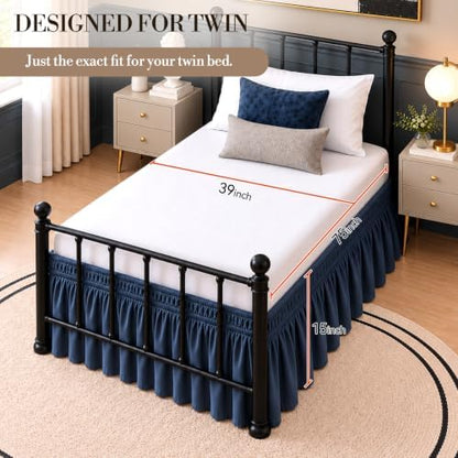 RIMELA Bed Skirt with Split Corners, Twin, 15 Inch Drop, Navy Blue