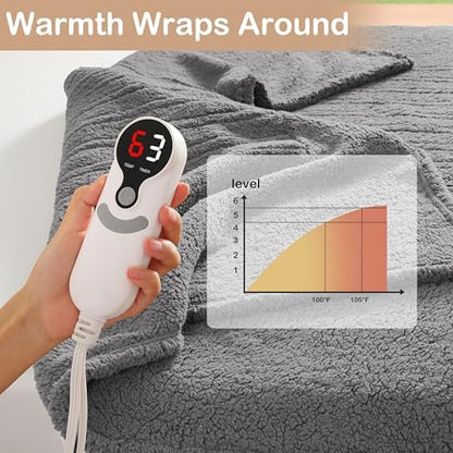 Eydna Electric Heated Blanket Twin Size 62"×84" with 9 Heating Levels & 1-10Hs Auto Off, Heating Blankets Double Sided Plush Sherpa, Energy Efficient, Machine Washable, Gifts for Family- Light Gray