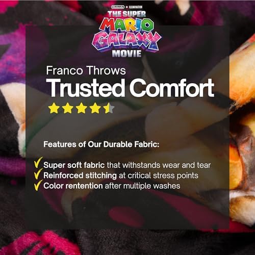 The Super Mario Galaxy Movie Kids Throw Blanket, Boswer Koopa, 46 in x 60 in Soft Cozy Decorative Blanket for Couch, Bed, or Gaming Room (Officially Licensed Product) by Franco