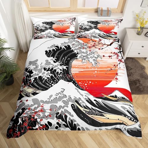 Feelyou Japanese Wave Duvet Cover Twin Size Boys Girls Teens