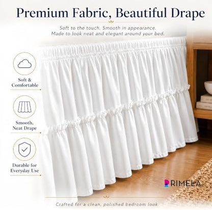White Pieced Ruffle Bed Skirt Queen 18" Drop, Elastic Bedskirt