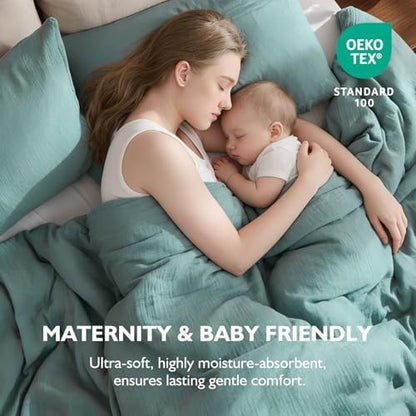 EMME Muslin Cotton Duvet Cover Set Linen Like Teal Twin