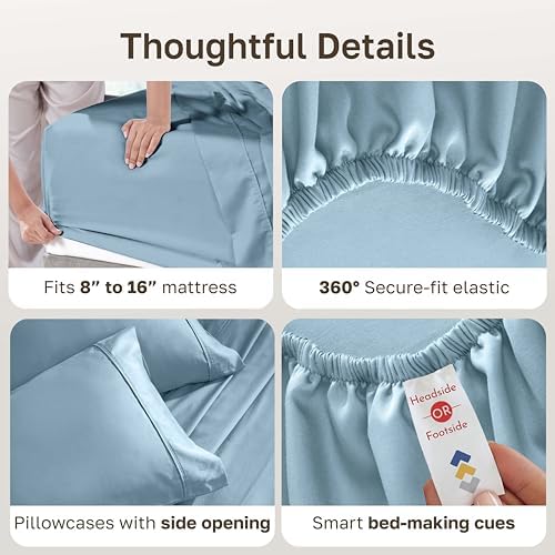 California Design Den Soft 100% Cotton Cal King Sheet Set, 400 TC Good Housekeeping Award Winner, Silky Smooth Sateen Weave with Deep Pockets, Breathable and Durable Cotton Bedding Set - Sky Blue