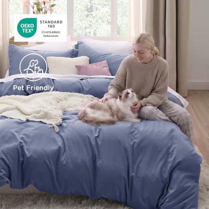 Bedsure Prewashed Duvet Cover Queen, Cotton-Like Bedding Set, Slate Blue